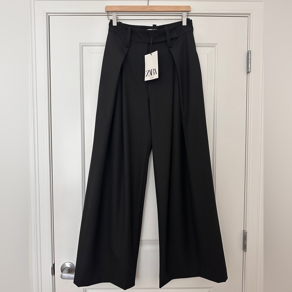 NWT Zara Black Wide-Leg Trousers